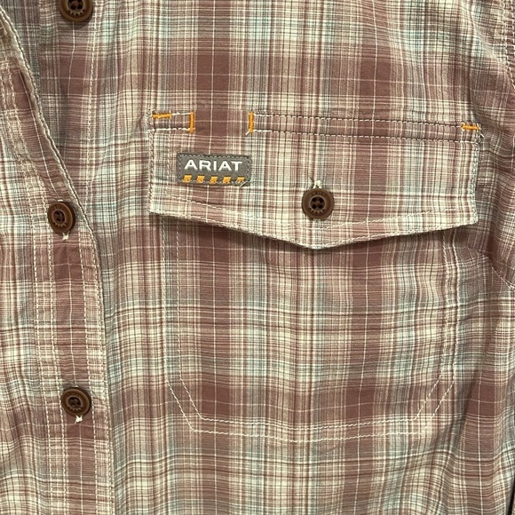 Ariat Rebar Plaid L/S Work Shirt pockets women’s sz‎ M muted, rose and blue - Picture 3 of 16